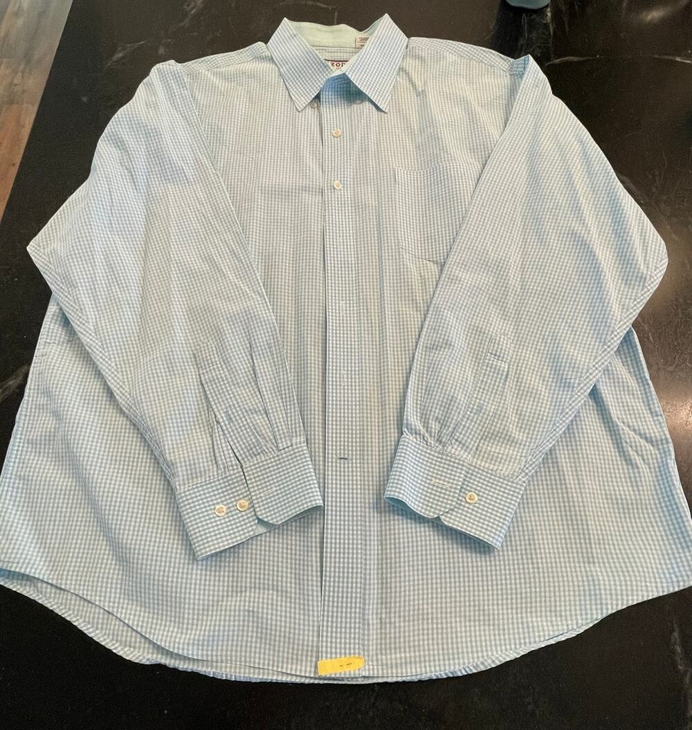 IZOD blue and white check Men's button up 2XL 100% Cotton